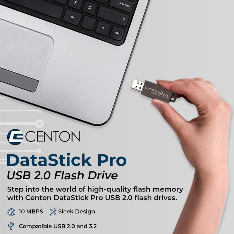 Centon Electronics DataStick Pro USB 2.0 Flash Drive, 4 GB, 10 USB Flash Drives, 10 Bulk Pack, Grey - Image 2